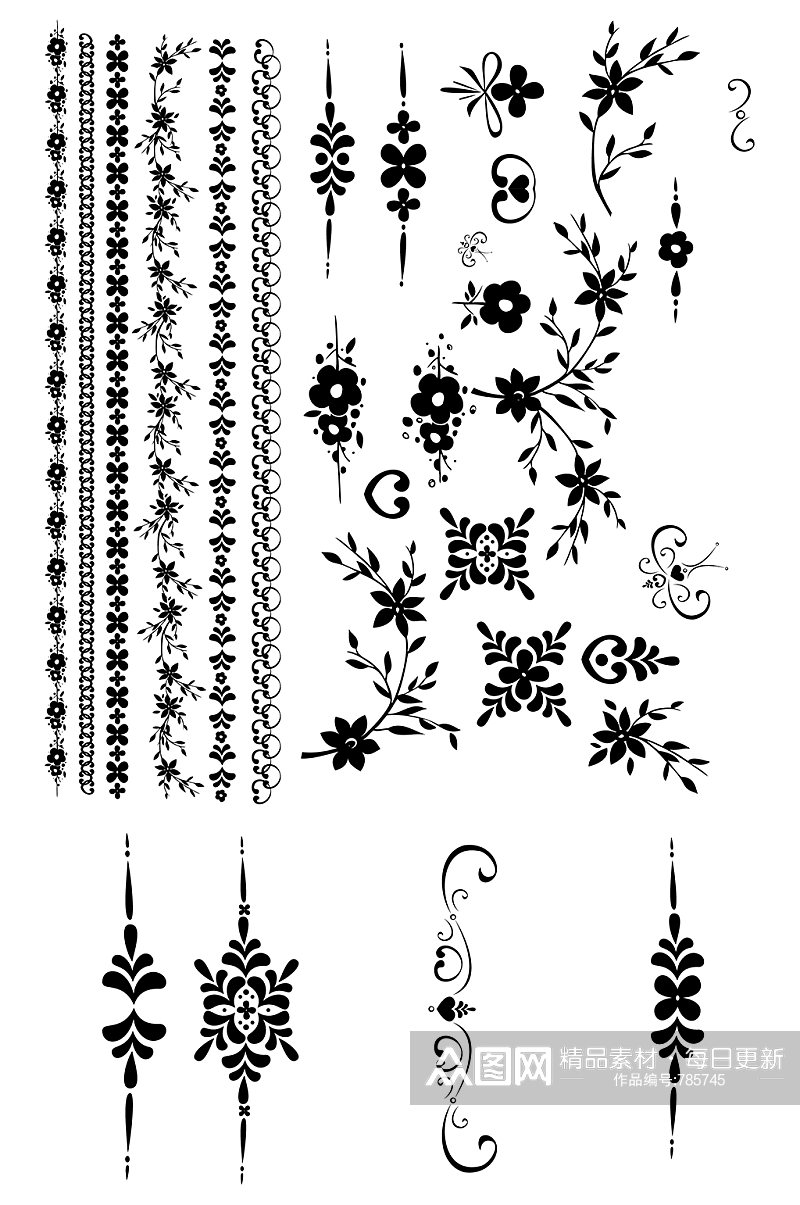 黑色欧式装饰花纹花边设计元素素材