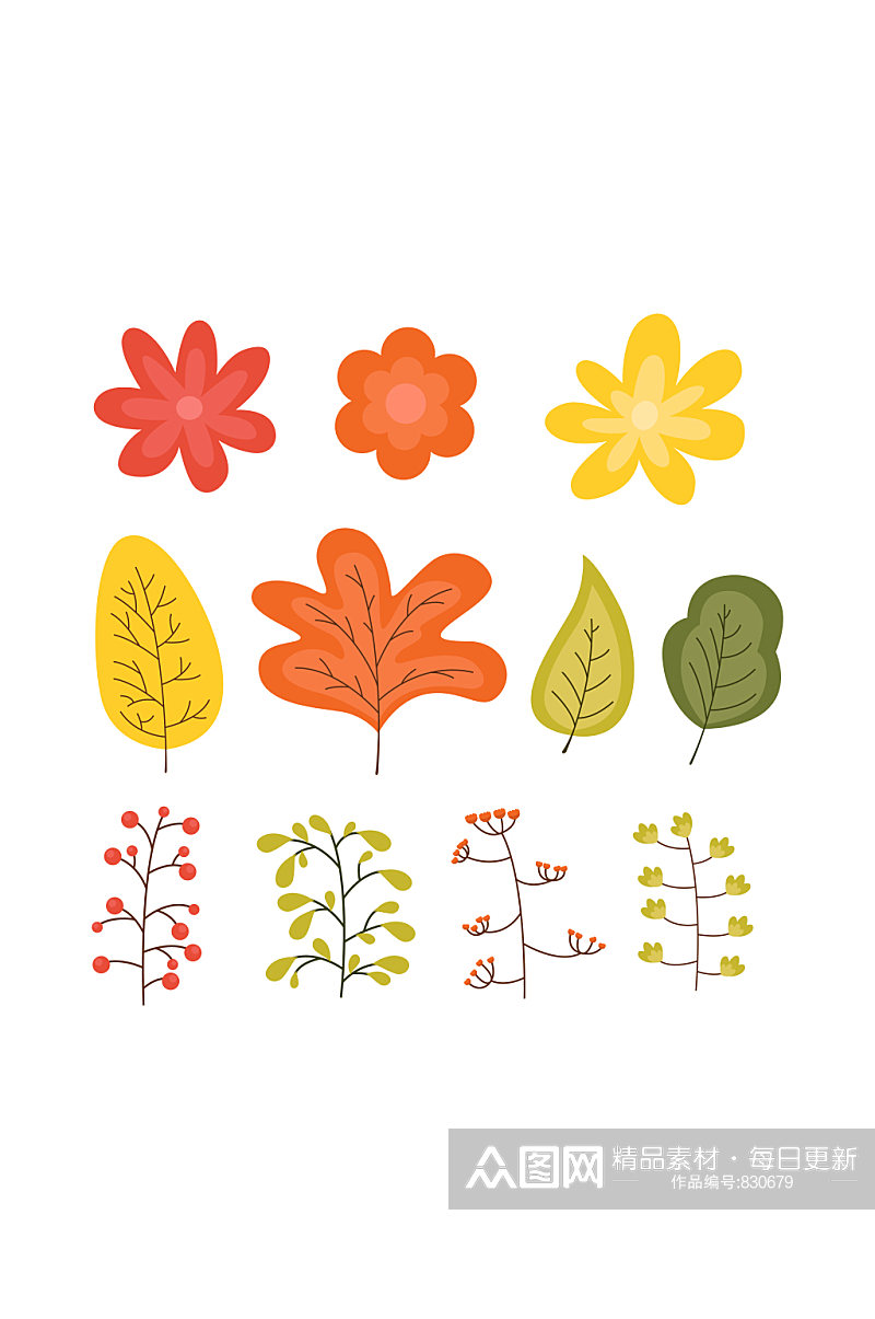 复古花卉秋季植物矢量素材
