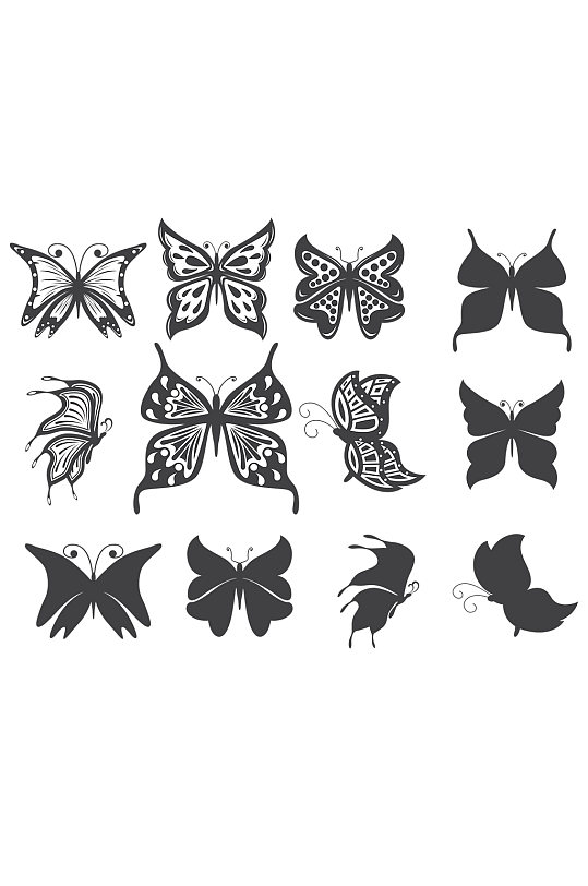 蝴蝶剪影黑色设计素材