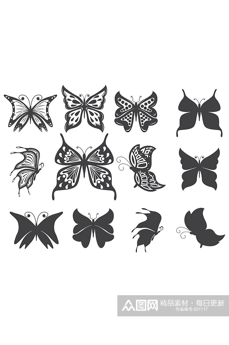蝴蝶剪影黑色设计素材素材