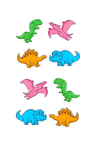 彩色手绘恐龙收藏矢量