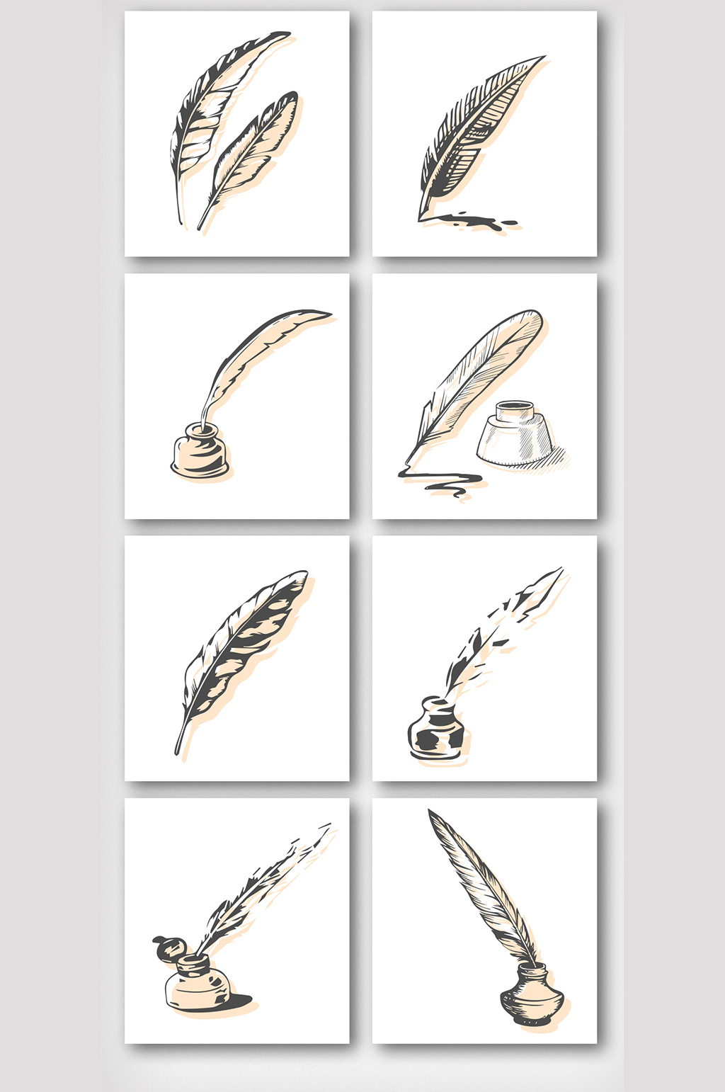 卡通水墨羽毛笔元素素材