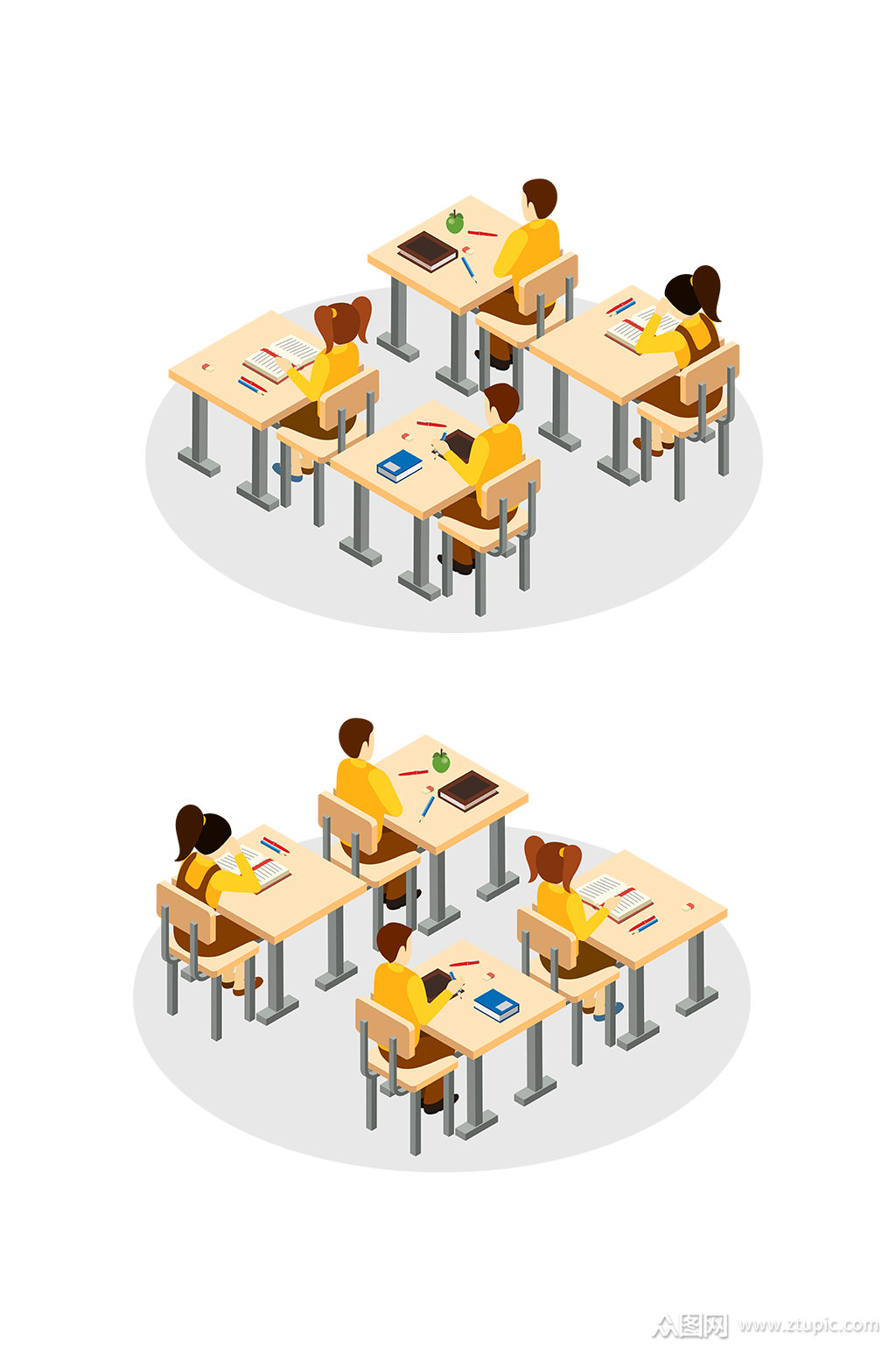 开学季学生上课插画矢量素材