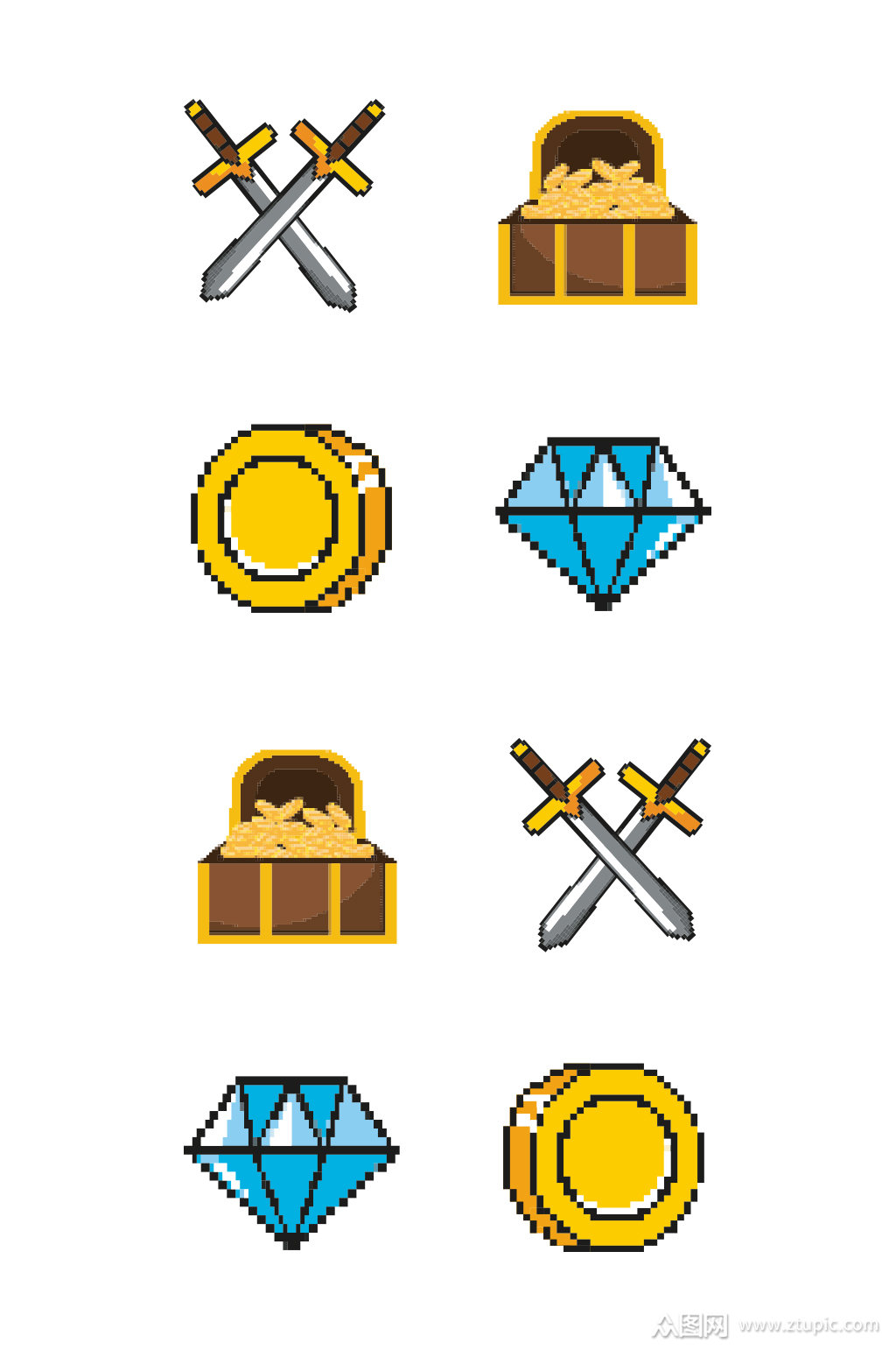 游戏元素像素风刀剑宝石宝箱素材