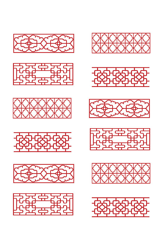 中式窗格装饰边框AI矢量素材