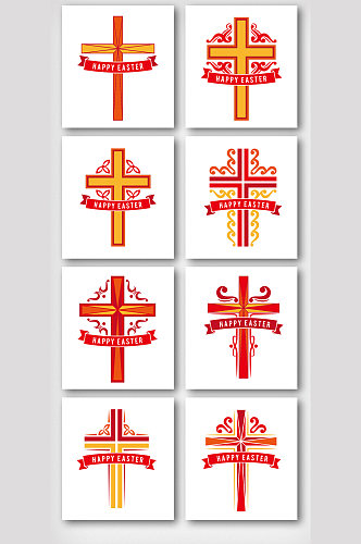 红色卡通十字架元素