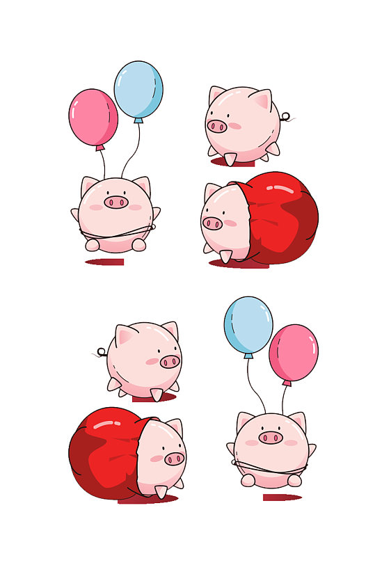 卡通猪年小猪形象元素