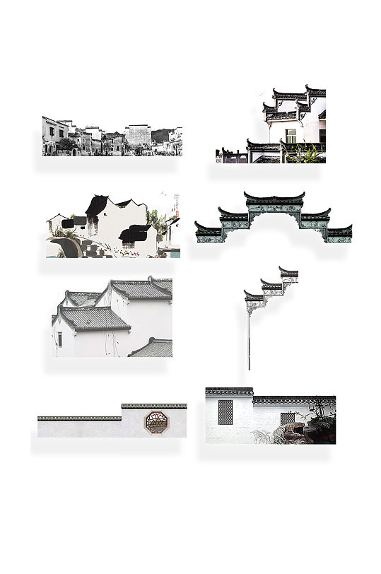 中国风江南水乡徽派建筑元素场景:全部设计元素1个作品