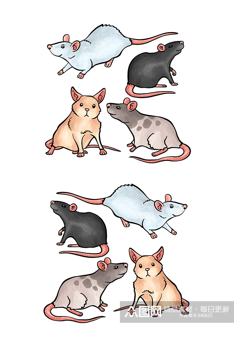 绘画包装小手绘创意可爱老鼠矢量素材