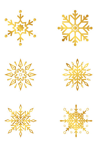 圣诞节卡通扁平金色雪花元素