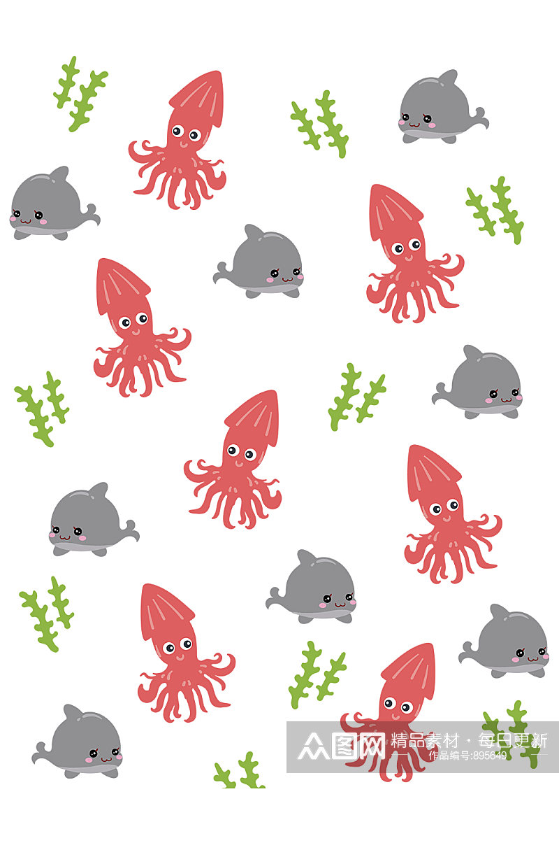 红色的章鱼底纹插画素材