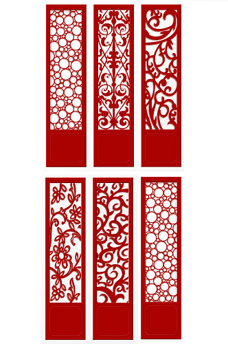 中国风红色喜庆雕花屏风装饰元素