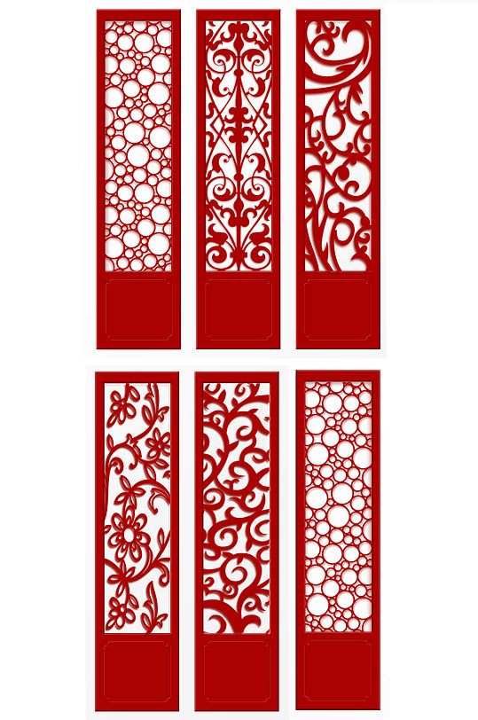 中国风红色喜庆雕花屏风装饰元素