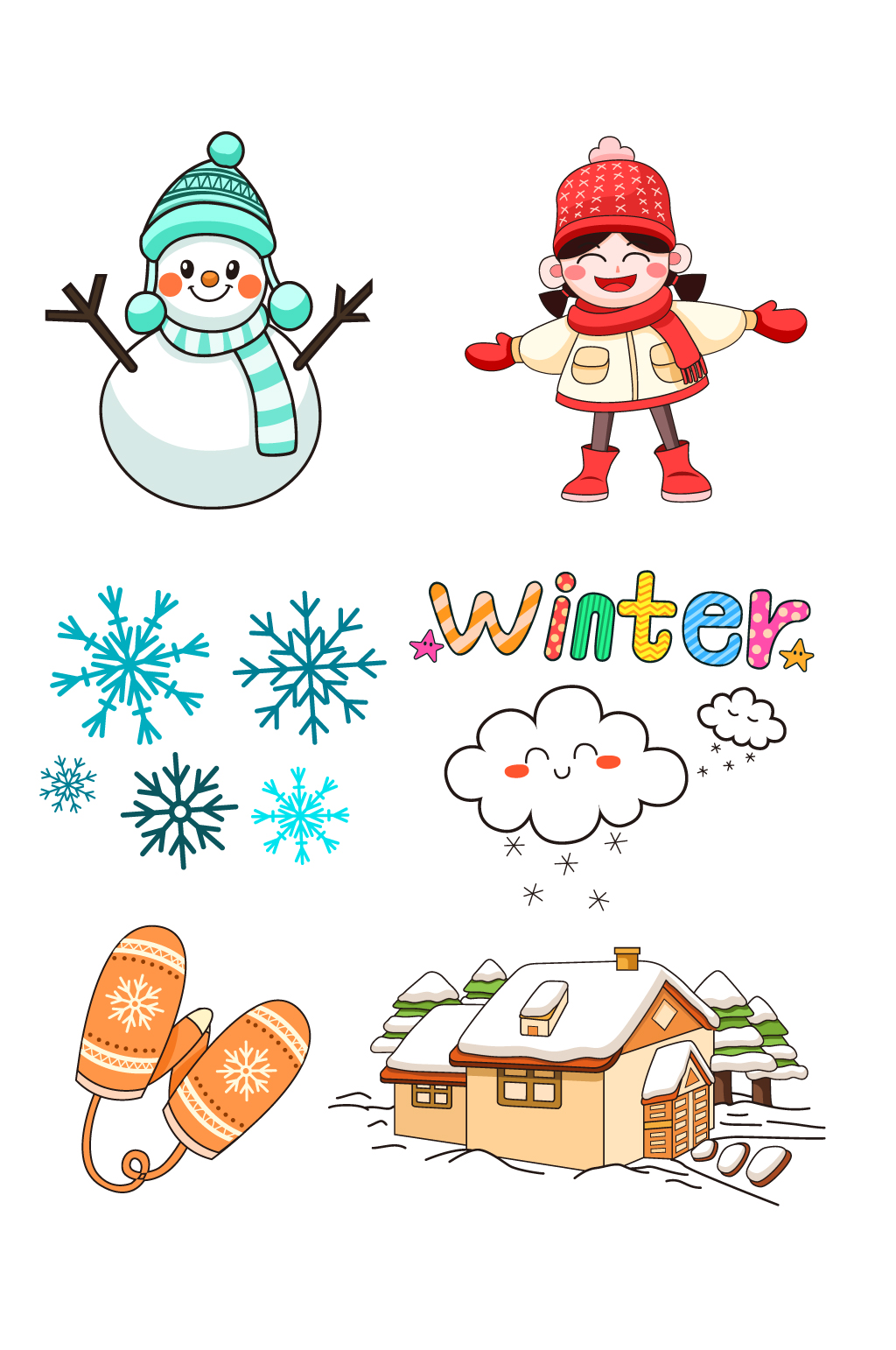大寒手绘节气雪人女孩素材
