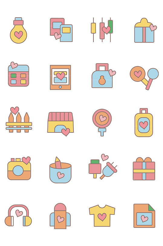 卡通手绘糖果色可爱风萌萌小图标