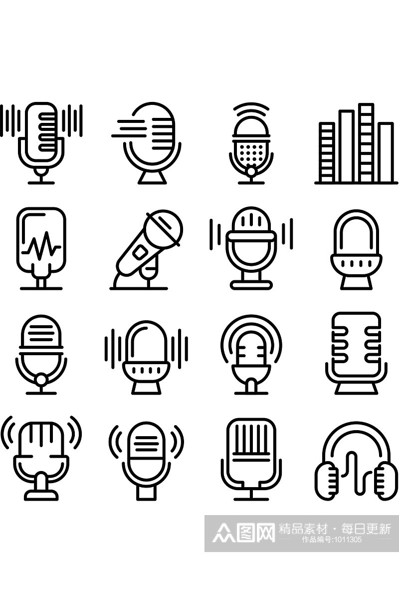 播客图标集概述套播客播客博客创意耳机符号素材