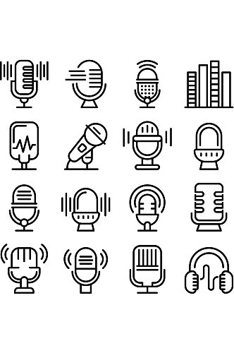 播客图标集概述套播客播客博客创意耳机符号