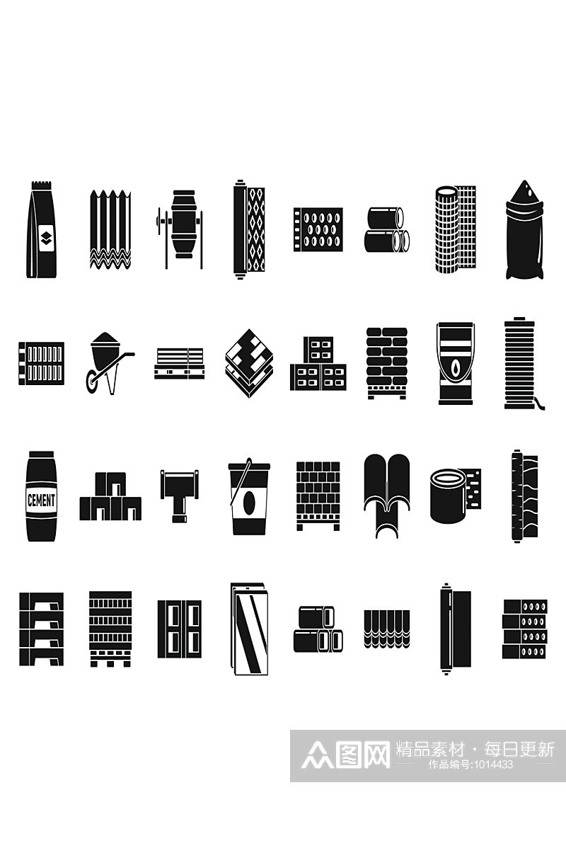 建筑施工材料图标设置简单的套楼房素材