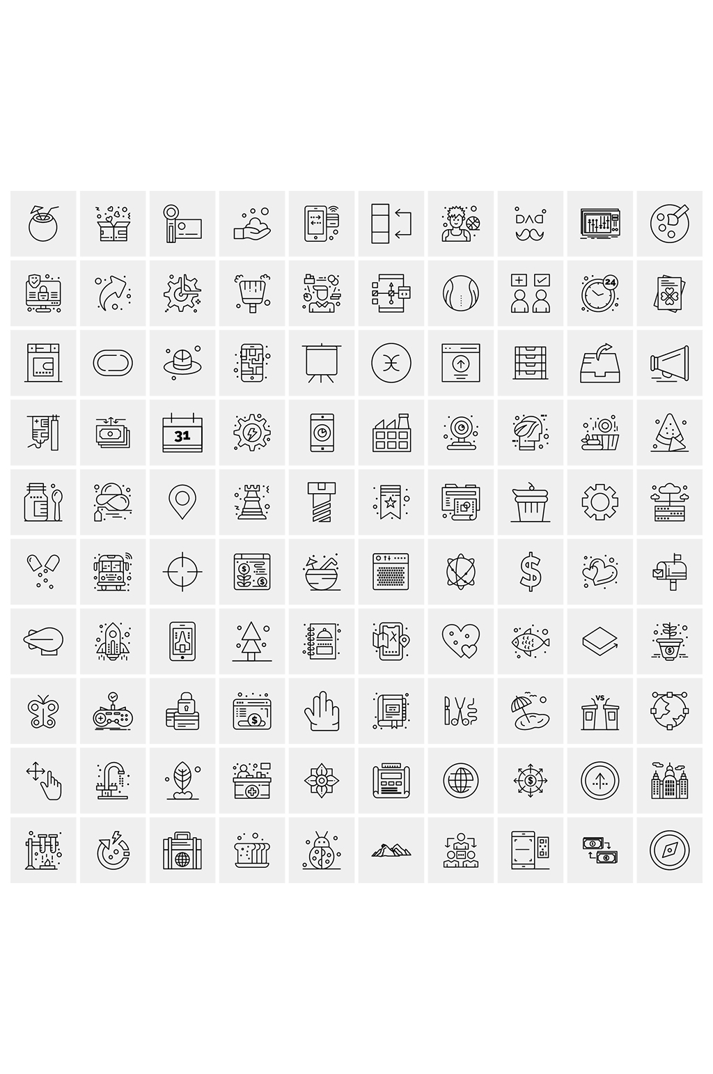 移动和Web的100通用线图标素材