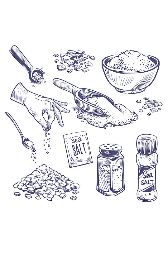 素描海盐手绘香料厨师调味料
