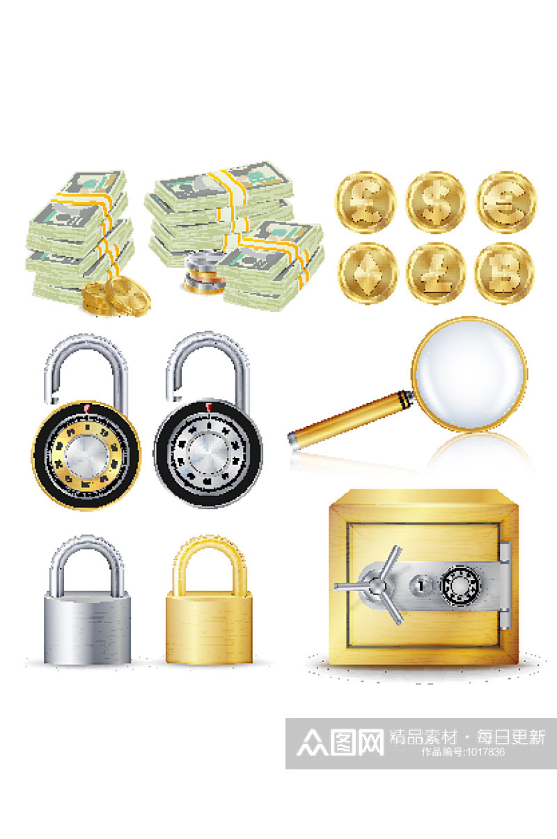 财务安全概念向量金币素材