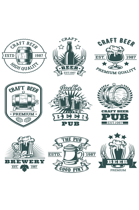 啤酒酒吧啤酒厂徽章标签标志矢量啤酒