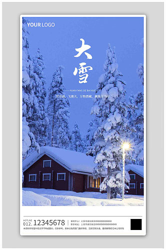 蓝色时尚文艺大气大雪节气寒冬海报