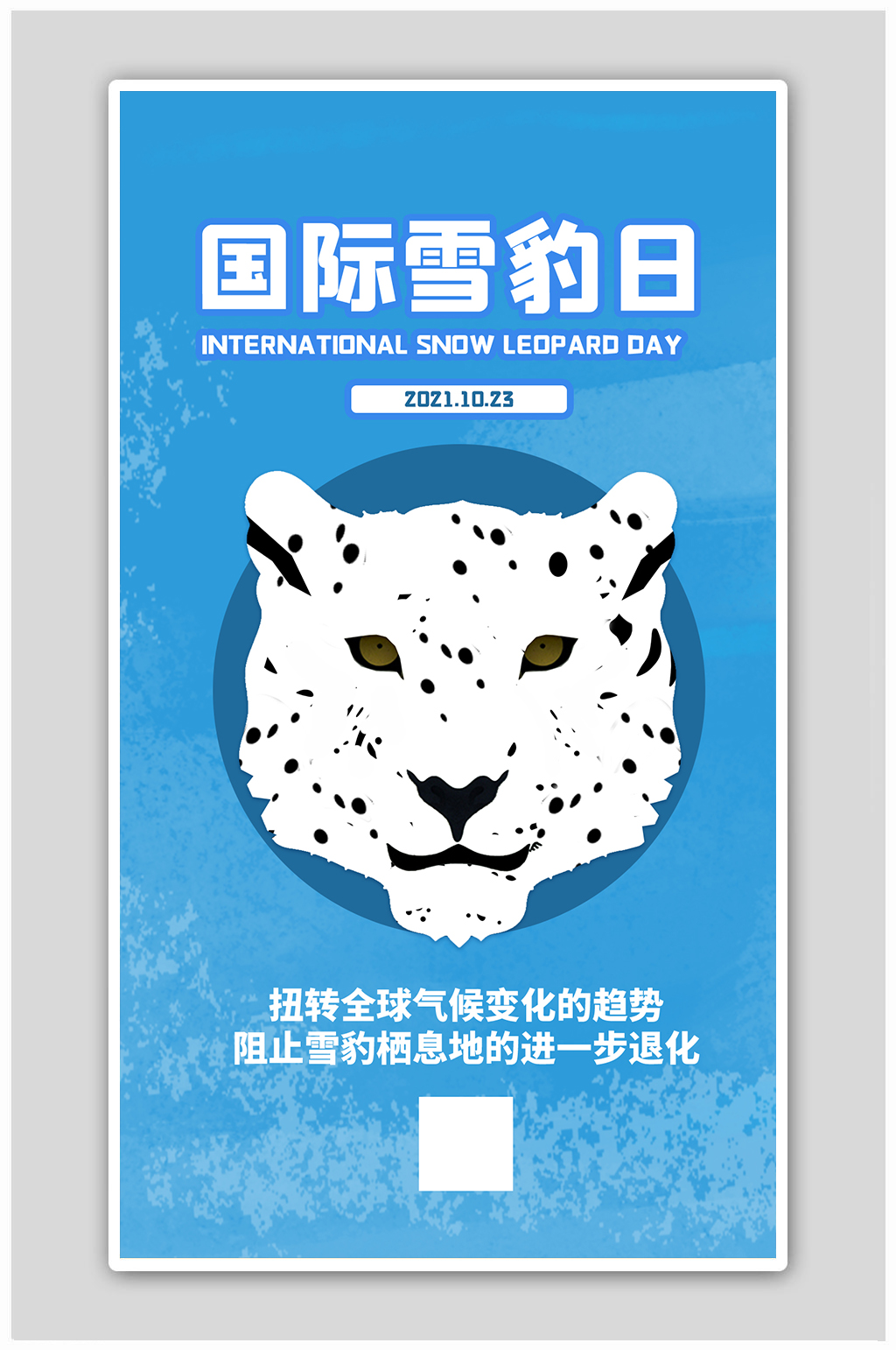 保护野生动物国际雪豹日蓝色简约海报素材