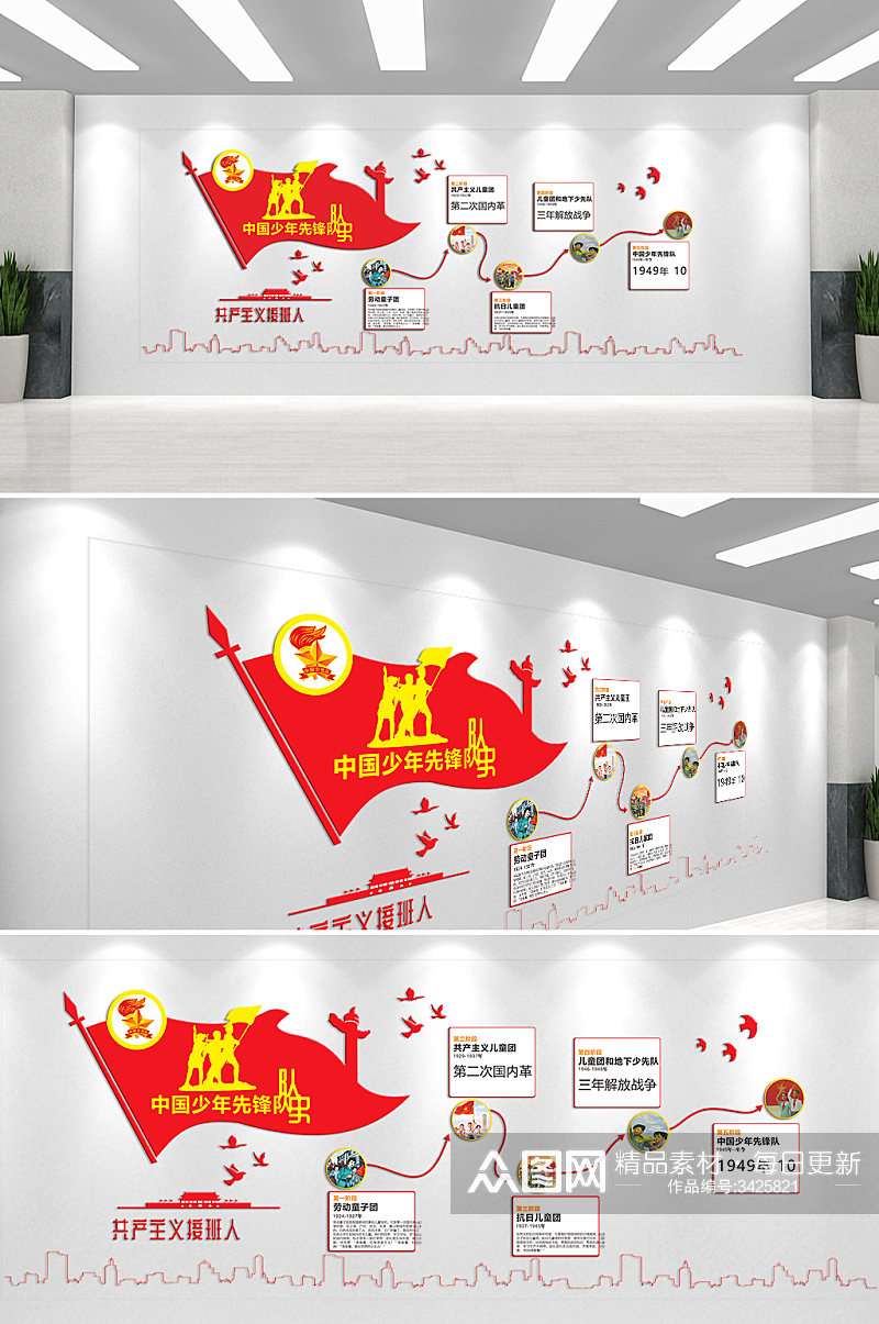 中国少年先锋队队史主题文化墙素材