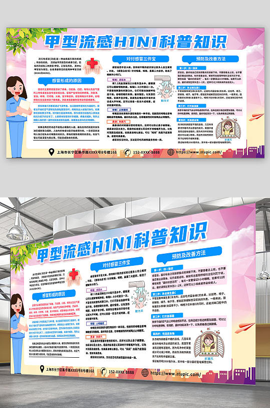 甲型H1N1流感防治预防甲流科普知识医疗展板海报