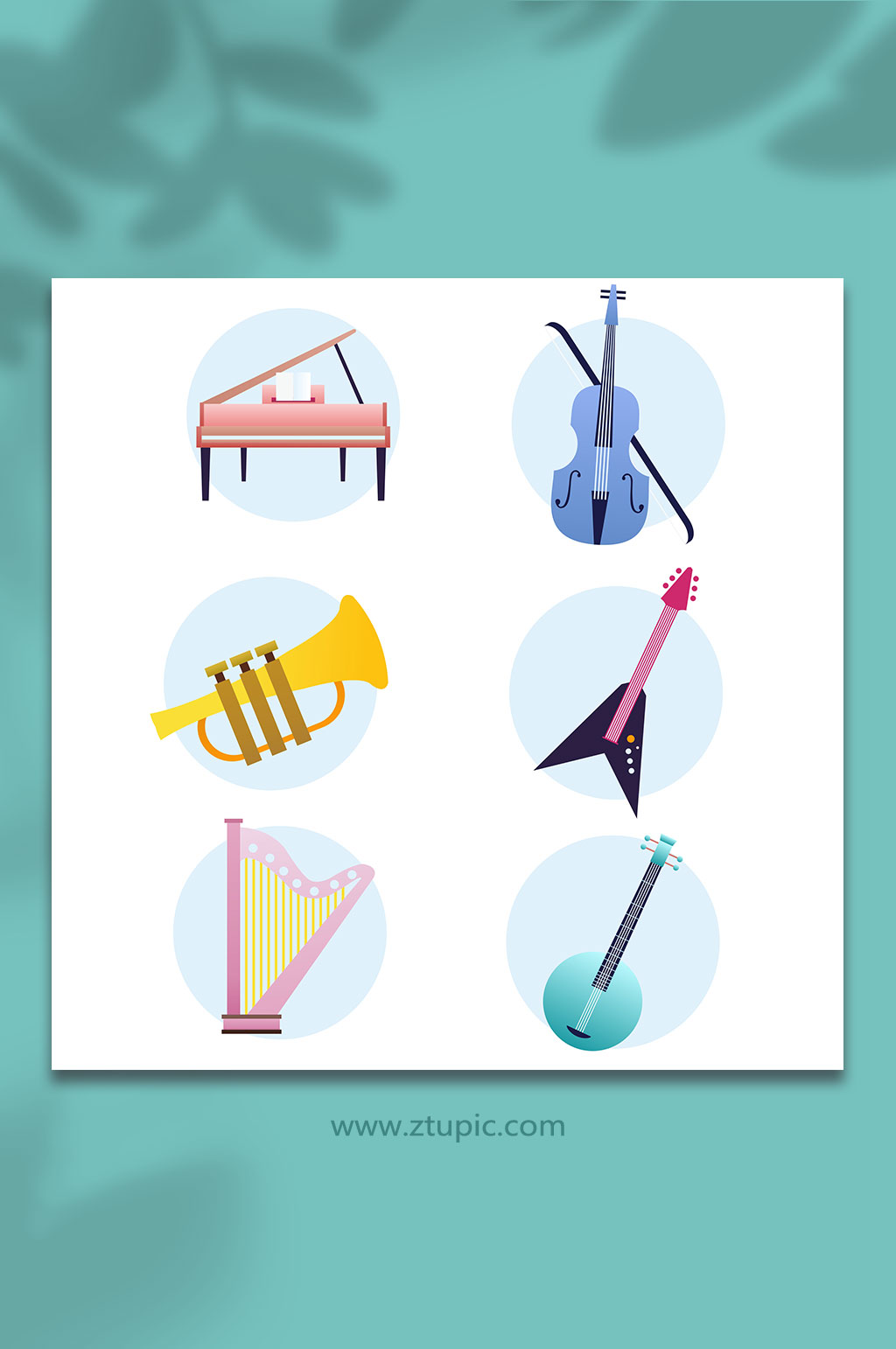 钢琴吉他小提琴琵琶乐器物品音乐元素插画素材