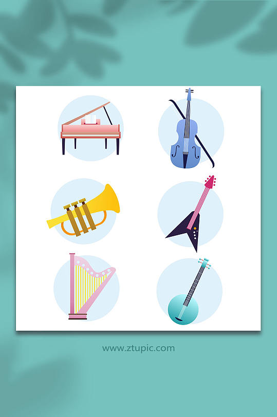 钢琴吉他小提琴琵琶乐器物品音乐元素插画-众图网