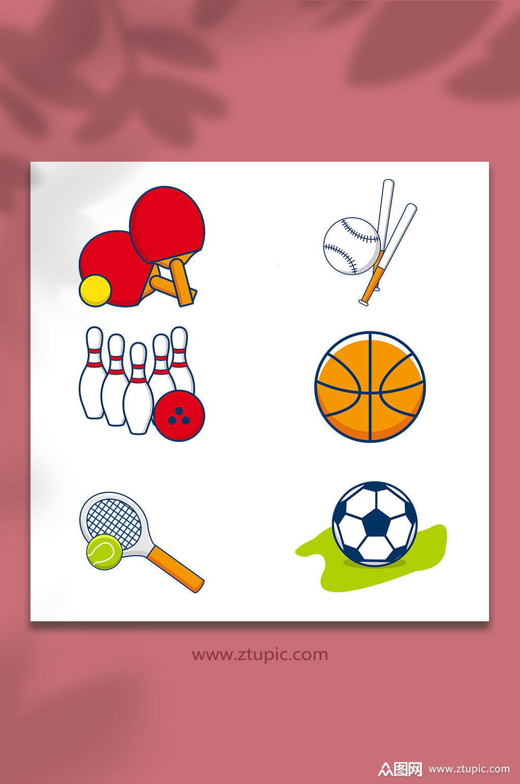 篮球乒乓球足球体育运动器材物品元素插画素材