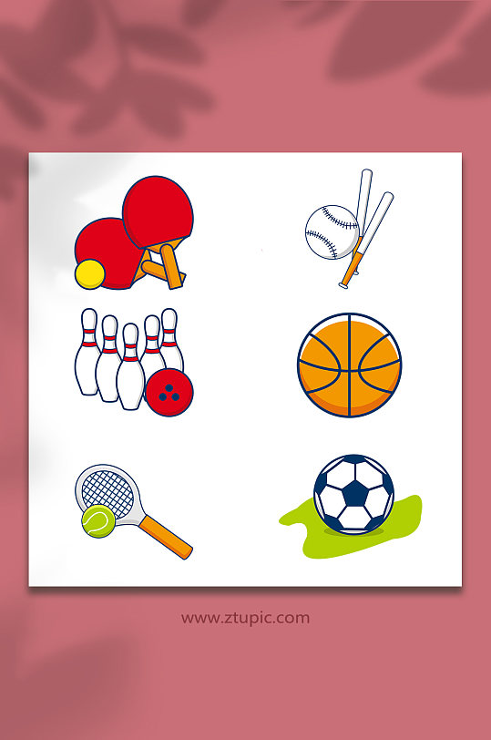 篮球乒乓球足球体育运动器材物品元素插画