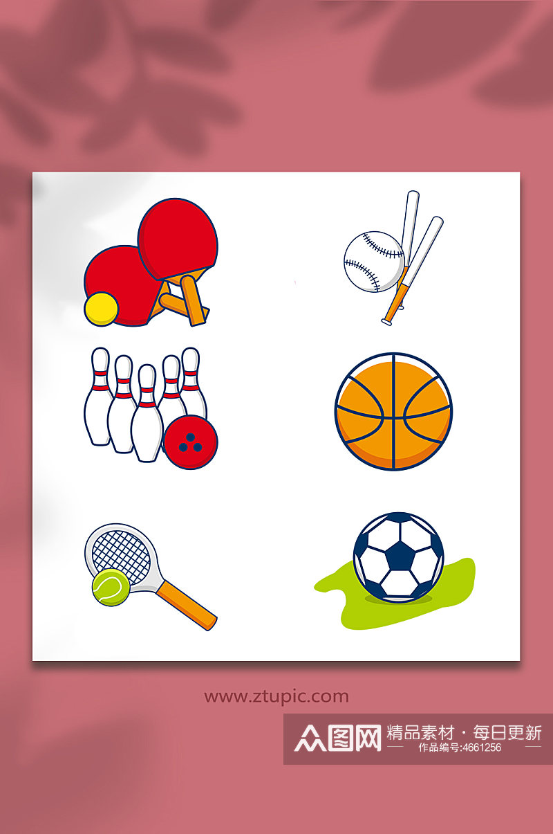 篮球乒乓球足球体育运动器材物品元素插画素材
