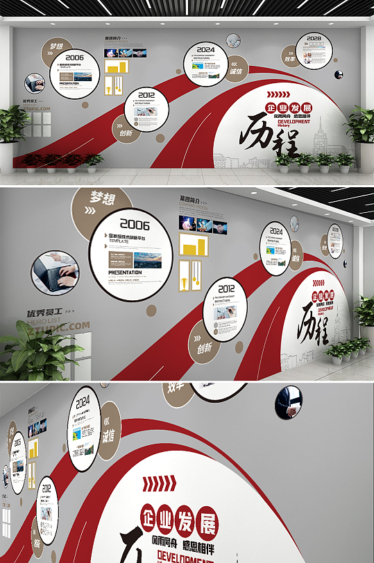 创意红色企业文化企业发展历程文化墙