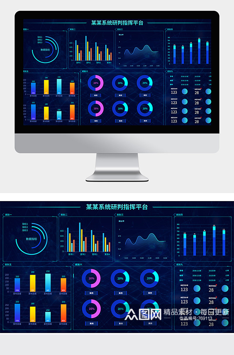 大屏界面大数据深蓝色科技风可视化大屏设计素材