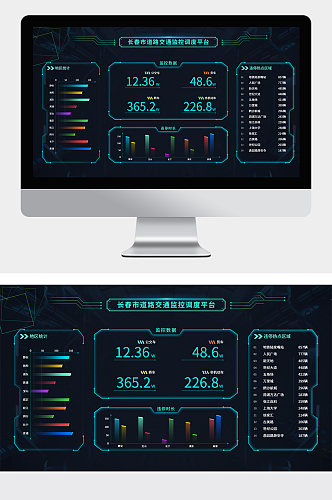 炫酷深色大屏数据可视化道路交通监控平台