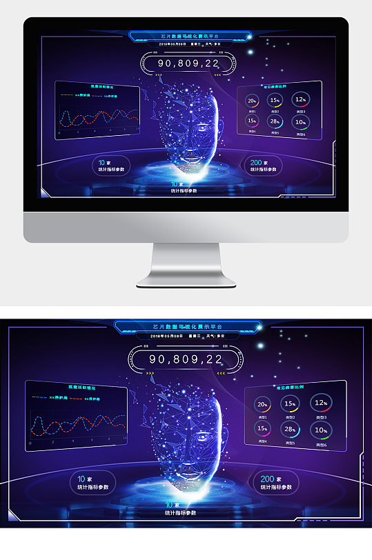 可视化大数据展示数学统计图科技UI界面