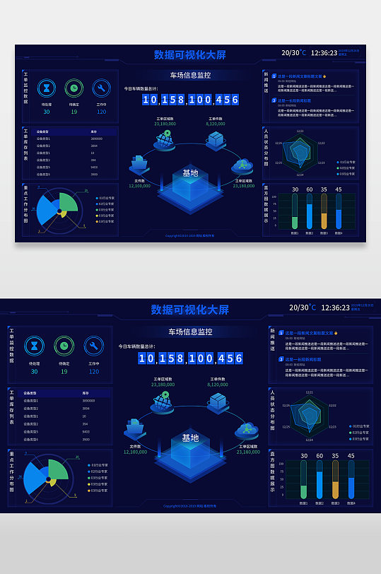 蓝色科技风可视化大数据大屏主界面UI设计
