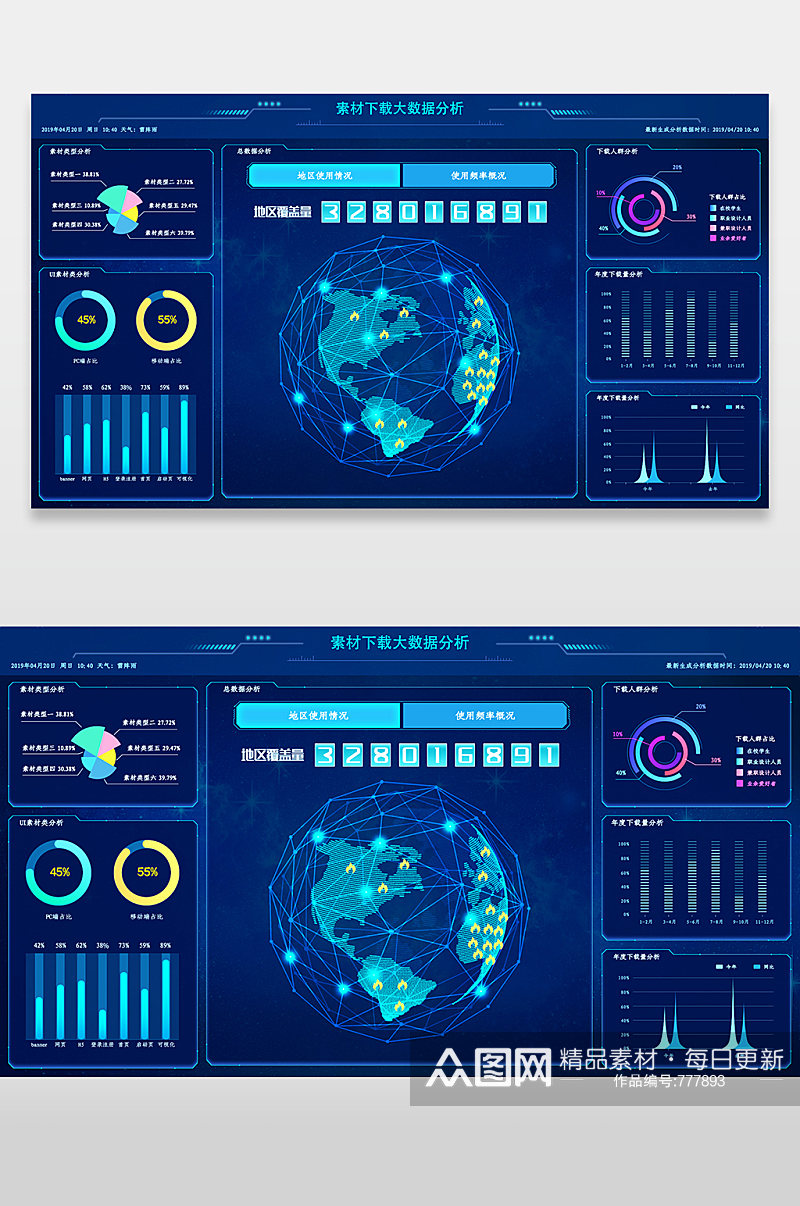 蓝色科技感大数据可视化UI网页界面素材