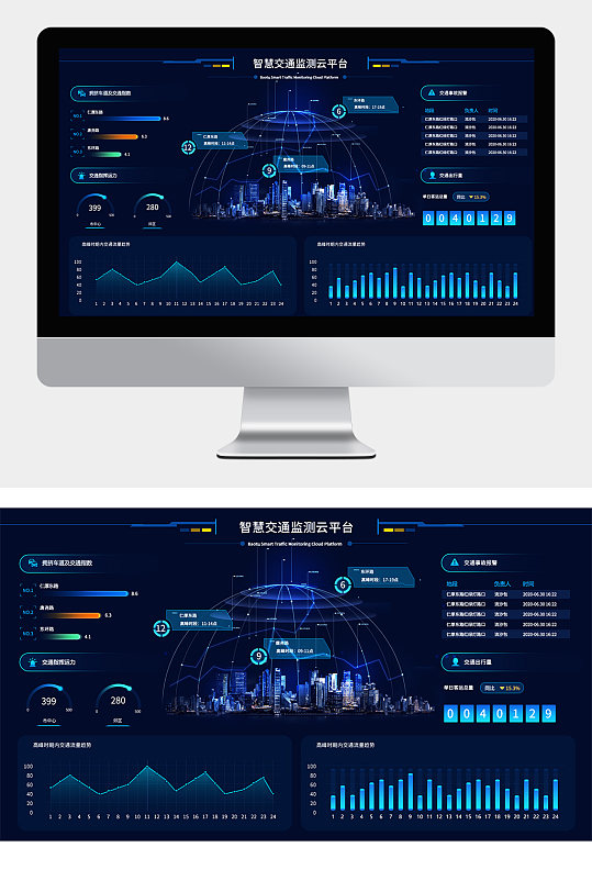 蓝色科技交通数据云平台大数据可视化界面