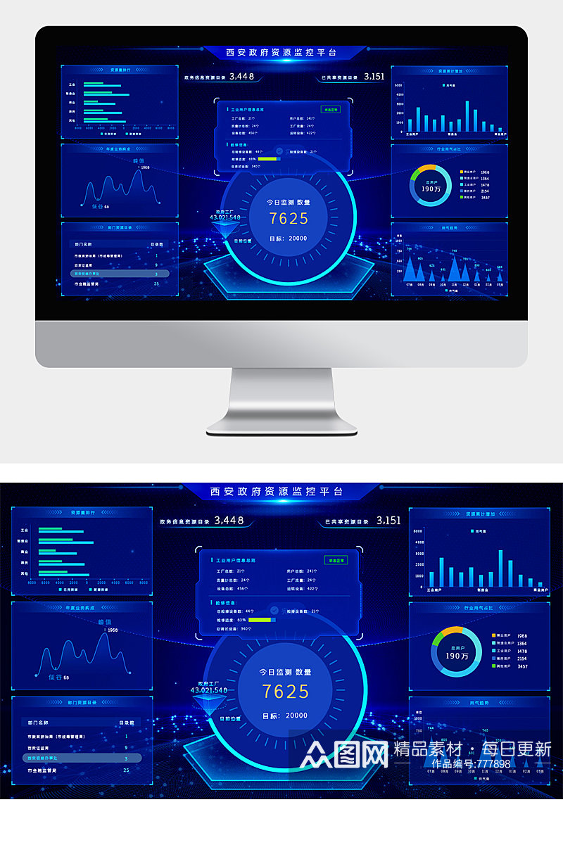 蓝色科技政府信息监测大数据可视化网页界面素材