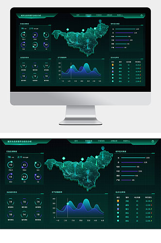 深绿色简约大气生态系统可视化大数据大屏