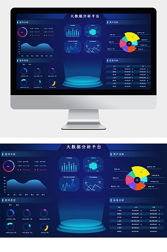 蓝色简约大数据可视化平台中心网页UI界面