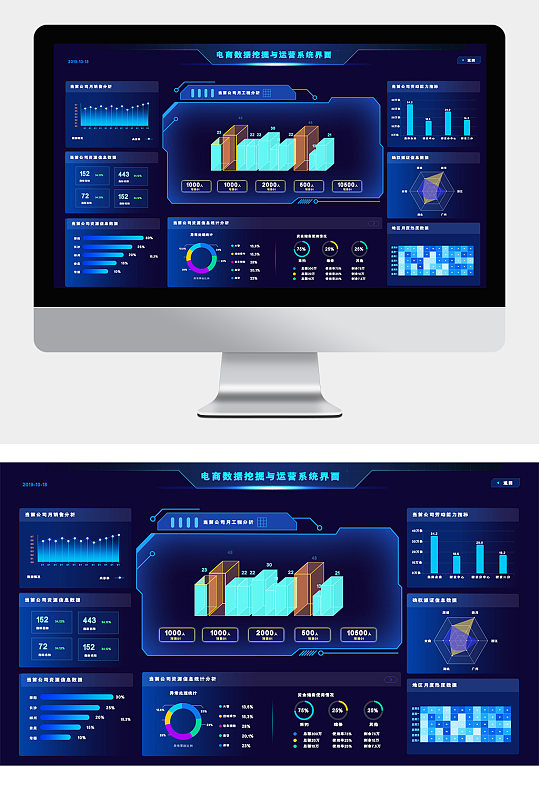 蓝色可视化零售业大数据监控后台系统界面
