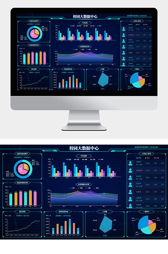 深蓝色科技感校园大数据中心UI网页界面