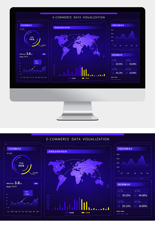 原创蓝紫渐变电商数据可视化