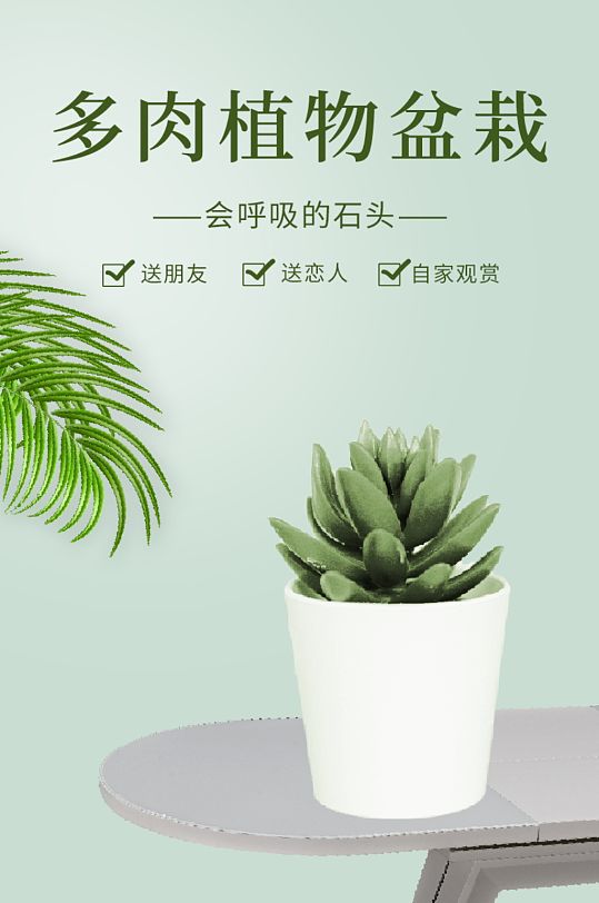 绿色小清新多肉植物盆栽详情页
