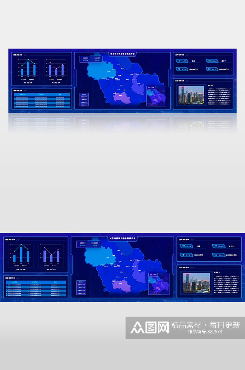 蓝色科技城市规划数监测大数据超级大屏素材